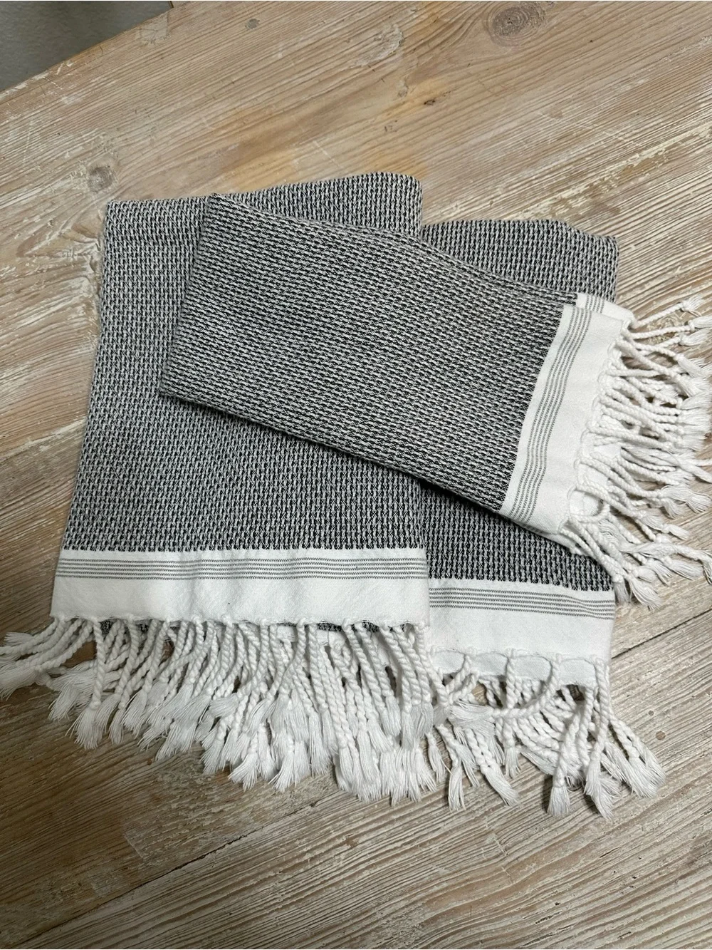 Coyuchi Organic Cotton Mediterranean Towels 4 Pieces Gray-Shadow w/ Deep Pewter